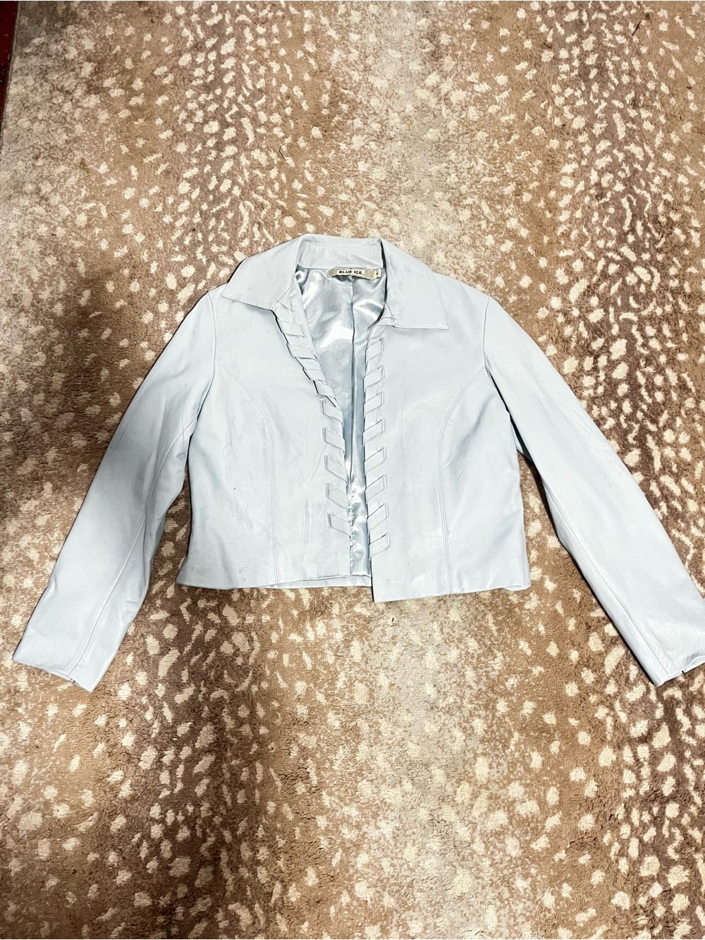 Vintage Blue Ice - Light Blue Women's Cropped Leather Jacket - Women’s Small
